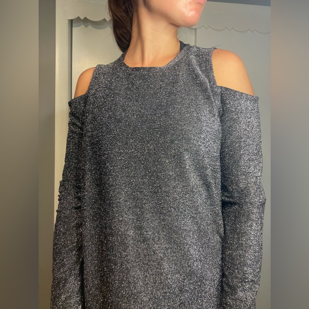 Michael Kors Sparkly Basic Long Sleeve Shoulder Cut Out Top